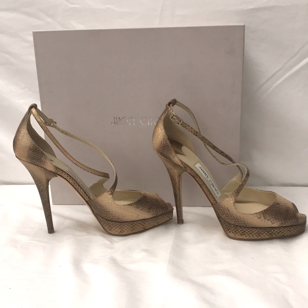 Jimmy Choo: 38 1/2 EU Snake/Gold - Picture 10 of 11